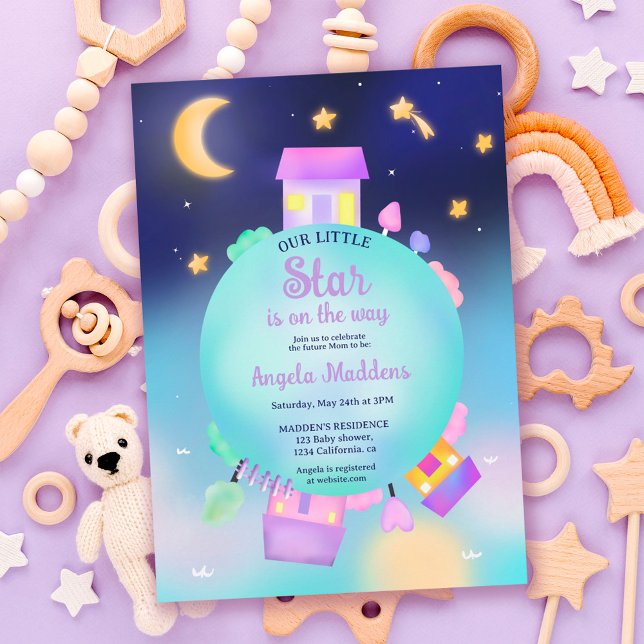 Cute whimsical sunshine stars and moon baby shower invitation (Creator Uploaded)