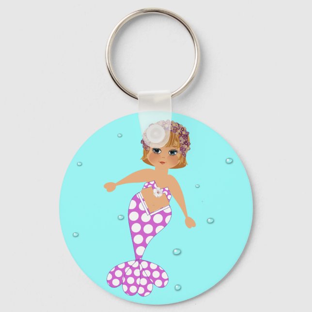 Cute Whimsical Swimming Mermaid Key Ring (Front)
