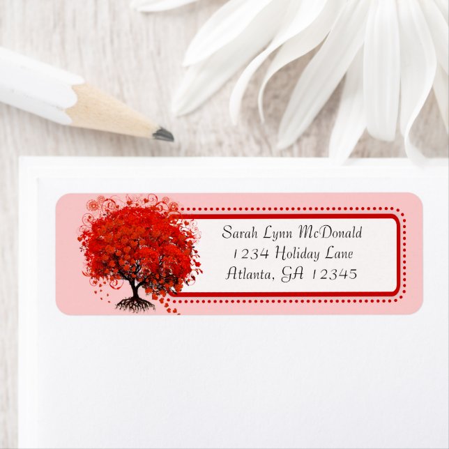 Cute Whimsical Swirl Heart Tree Red & Pink (Insitu)