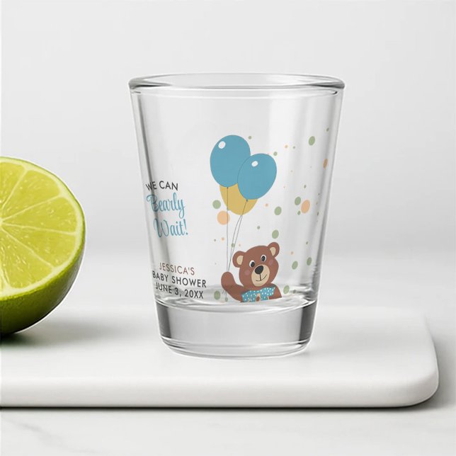 Cute Whimsical Teddy Bear Theme Baby Boy Shower Shot Glass (Creator Uploaded)