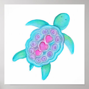 Cute whimsical turtle kids / nursery art poster