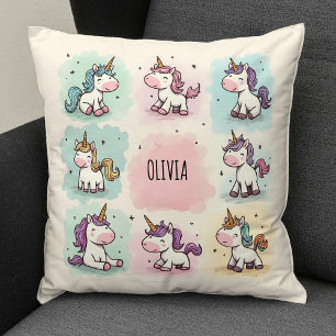 Cute Whimsical Unicorn Doodles Cushion