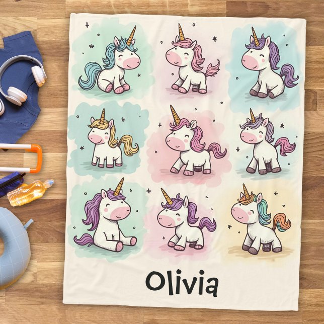 Cute Whimsical Unicorn Doodles Fleece Blanket (Creator Uploaded)