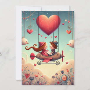 Cute Whimsical Valentine's Day Balloon  Holiday Card