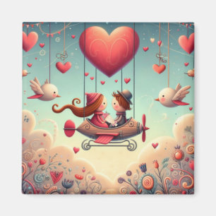 Cute Whimsical Valentine's Day Balloon Magnet