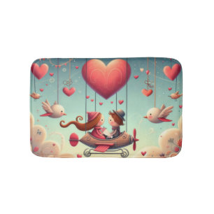 Cute whimsical Valentine's Day heart plane Bath Mat