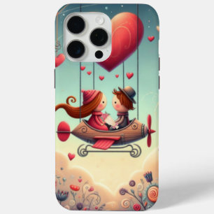 Cute whimsical Valentine's Day heart plane iPhone 15 Pro Max Case