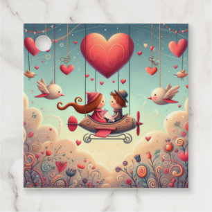 Cute whimsical Valentine's Day heart plane Favour Tags