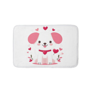 Cute whimsical valentine's puppy bath mat