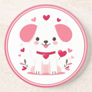 Cute whimsical valentine's puppy coaster