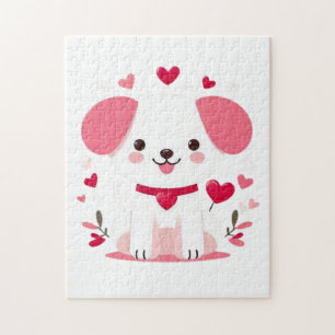 Cute whimsical valentine's puppy jigsaw puzzle