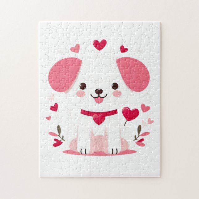 Cute whimsical valentine's puppy jigsaw puzzle (Vertical)