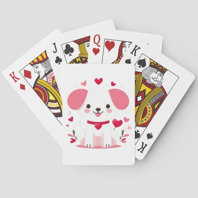 Cute whimsical valentine's puppy playing cards (Back)