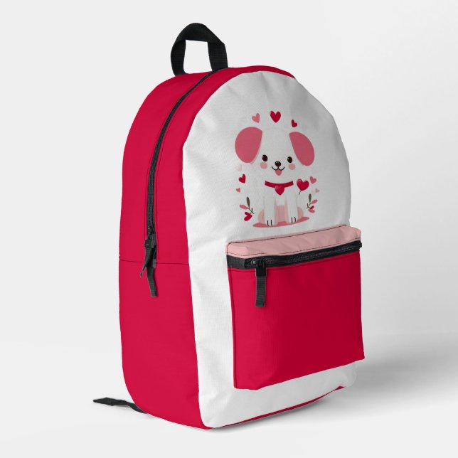 Cute whimsical valentine's puppy printed backpack (Back Corner Left)