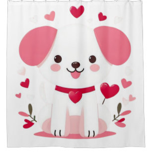 Cute whimsical valentine's puppy shower curtain