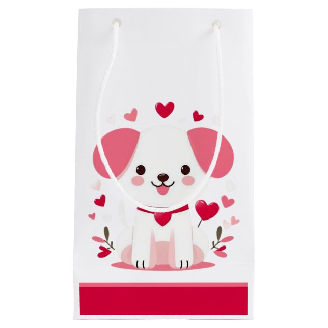 Cute whimsical valentine's puppy small gift bag (Front)