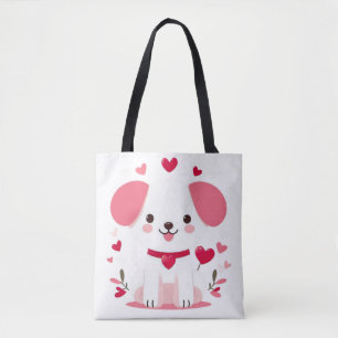 Cute whimsical valentine's puppy tote bag