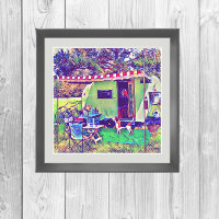 Cute Whimsical Vintage Camper Trailer and Beagle