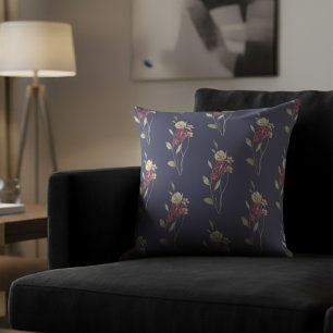 Cute Whimsical Watercolor Floral Pattern Blue Cushion