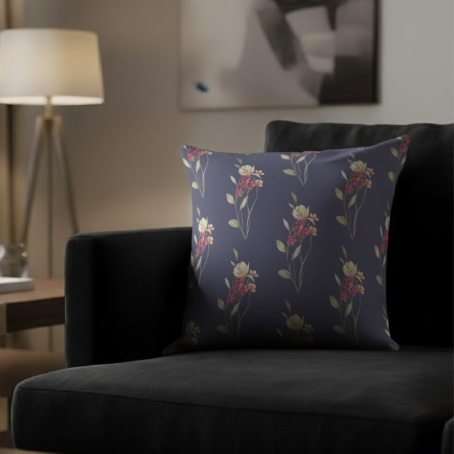 Cute Whimsical Watercolor Floral Pattern Blue Cushion (Creator Uploaded)