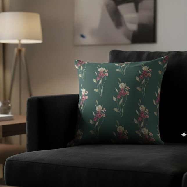Cute Whimsical Watercolor Floral Pattern Green Cushion (Creator Uploaded)