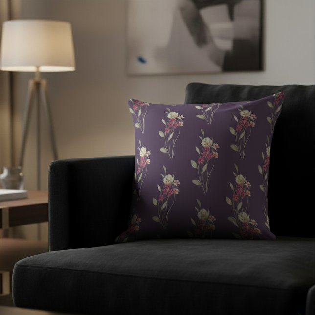 Cute Whimsical Watercolor Floral Pattern Purple Cushion (Creator Uploaded)