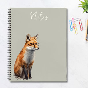 Cute Whimsical Watercolor Fox in Glasses  Notebook