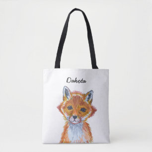 Cute whimsical Watercolor Fox Personalized Tote Bag