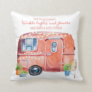 Cute Whimsical Watercolor Retro Vintage Camper Cushion