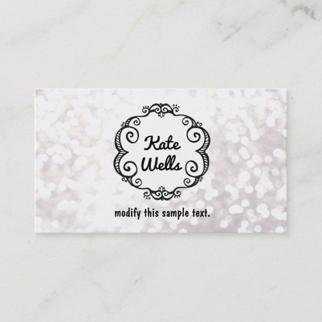 Cute Whimsical White Glitter Bokeh Business Card (Front)