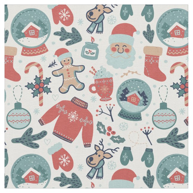 Cute Whimsical Winter Christmas Holiday Pattern Fabric (Close Up)