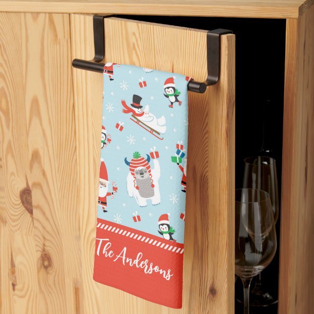 Cute Whimsical Winter Christmas Tea Towel (Thirds Fold)