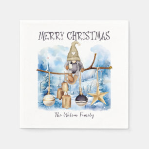 Cute Whimsical Winter Lady Gnome Merry Christmas Napkin