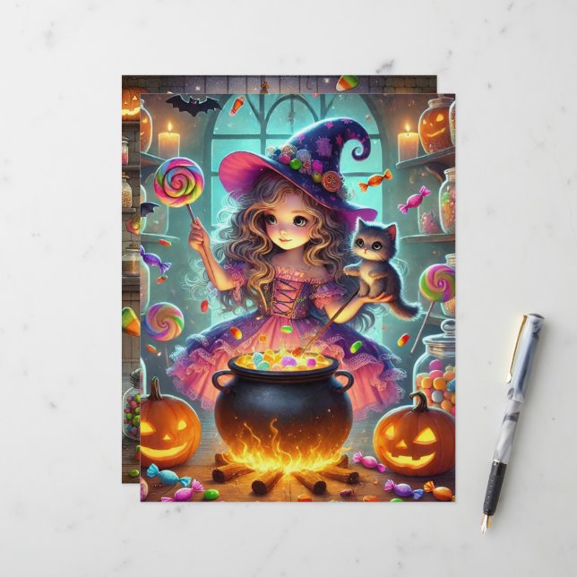 Cute Whimsical Witch Halloween Treats Scrapbook (Front/Back In Situ)