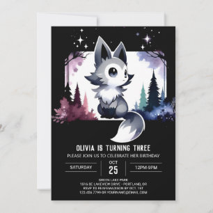 Cute Whimsical Wolf Birthday Invitation