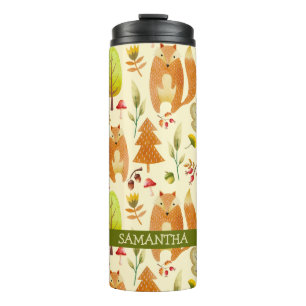 Cute Whimsical Woodland Watercolor Fox Pattern Thermal Tumbler