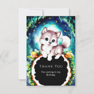 Cute Whimsical Woodland Wolf Birthday Thank You Card