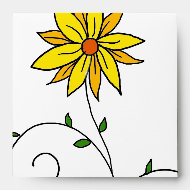 Cute Whimsical Yellow Flowers Doodle Art Envelopes (Front)