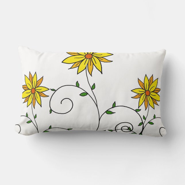 Cute Whimsical Yellow Flowers Doodle Art Lumbar Cushion (Front)