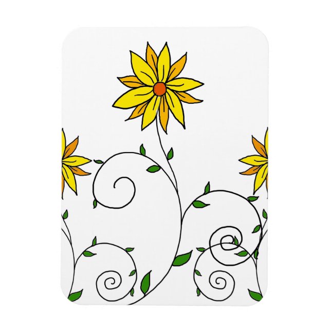 Cute Whimsical Yellow Flowers Doodle Art Magnet (Vertical)