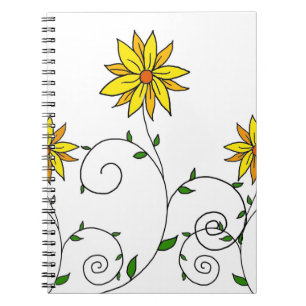 Cute Whimsical Yellow Flowers Doodle Art Notebook