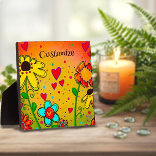 Cute Whimsical Yellow Fun Floral Customised Plaque