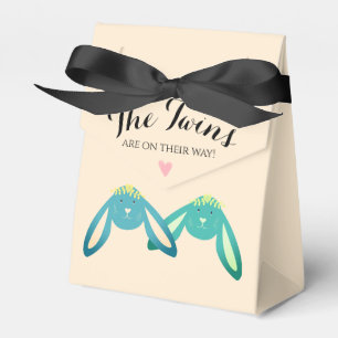 Cute Whimsical Yellow Twin Bunnies Baby Shower Favour Box