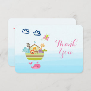 Cute Whimsical Zoo Animal Ark Baby Shower Thanks Invitation