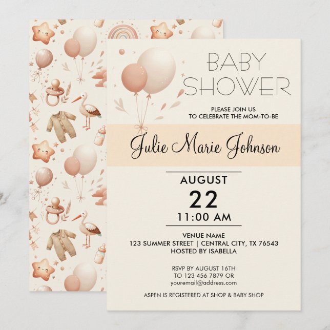 Cute Whimsy Baby Shower - Balloons Invitation (Front/Back)