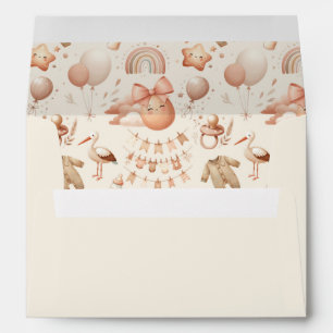 Cute Whimsy Baby Shower Beige Envelope