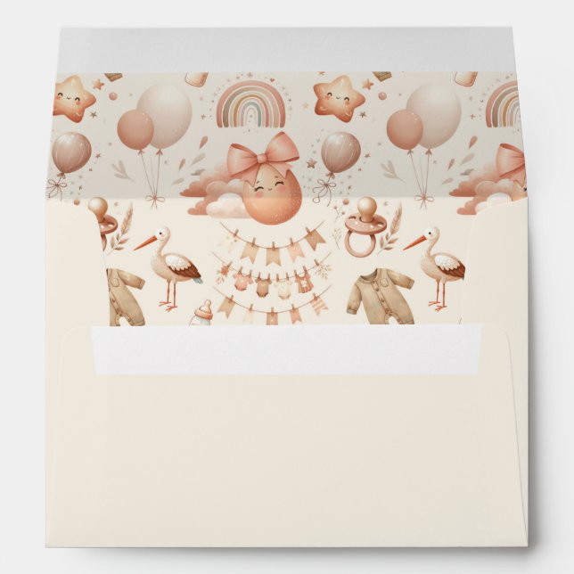Cute Whimsy Baby Shower Beige Envelope (Back (Bottom))