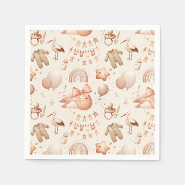 Cute Whimsy Baby Shower Beige Paper Plates Napkin (Front)