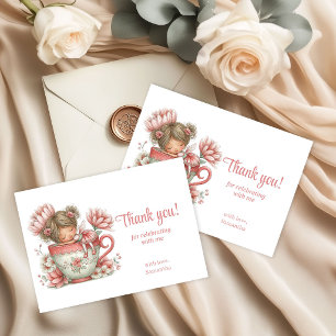 Cute Whimsy Fairy Floral 5th Birthday Party Thank You Card