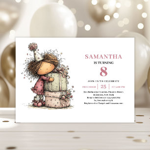 Cute Whimsy Girl 8th Birthday Invitation Design